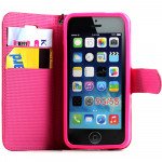 Wholesale iPhone 5 5S Crystal Flip Leather Wallet Case with Stand Strap (Four Flower Pink)